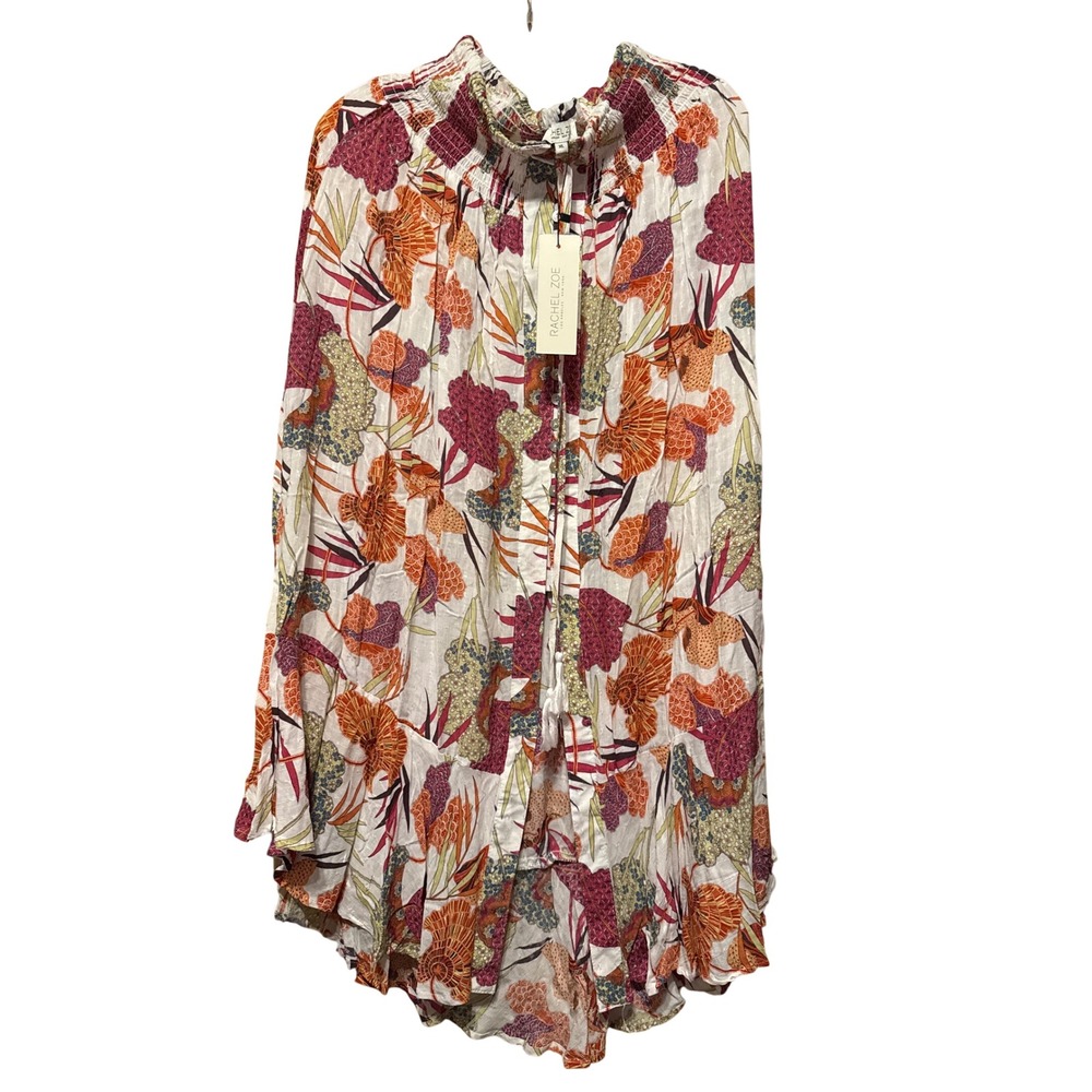 Rachel Zoe Floral Smocked Midi Skirt XL NWT Boho Button Front Tassel Ruffle Hem